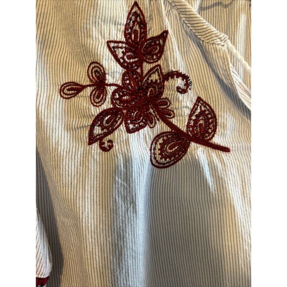 Velvet by Graham & Spencer Anthropologie Embroidered Striped Peasant Top Sz M - Picture 14 of 15